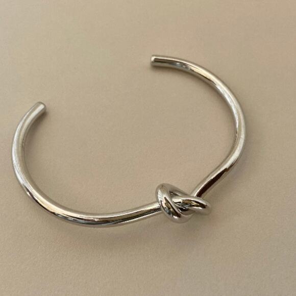 Tie Knot Silver Bangle Cuff Bracelet - Picture 2 of 8